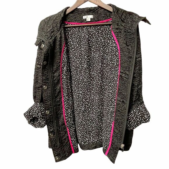 PULI Women Black Jacket Size M Textured Full-Zip and Buttons, Waist Tie, Pockets - Picture 7 of 12